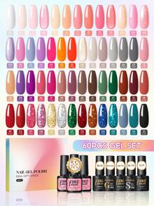 Coscelia 60PCS Gel Nail Polish Set 55 Colors With 5 Base Top Coats Glossy Matte Glitter Pink Silver Gold Soak Off UV LED Summer Vacation Gift For Women - Sweet Desires - 查看 13