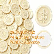 20PCS/Pack Floral Pattern Wax Seal Stickers, For Wedding Invitations, Party Invitations Decoration, Gift Wrapping, Scrapbooking Decoration - Shiny Gold - Flower - Iridescent Gold - View 2