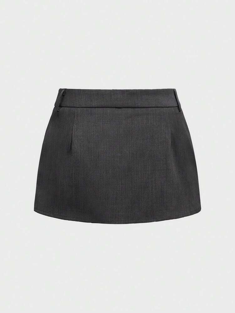Women Tailored Pleated Mini Skirt Mid Waist Elegant Old Money Outfits For Daily Commuting Going Out Dating - Grey - View 6