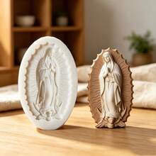 Khuôn silicon resin mini hình oval Đức Mẹ Guadalupe - dụng cụ làm nến thơm thủ công DIY, khuôn trang trí treo xe và trang trí nhà cửa thiết kế chân dung vintage sáng tạo - xám - Xem 2