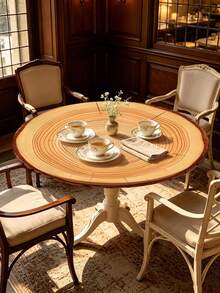 1pc Wood Grain Round Tablecloth, Daily Tablecloth With Elastic Edge, Soft And Wrinkle-Resistant, Waterproof, Oil-Resistant, Scratch-Resistant, Suitable For Round Dining Table, Outdoor Restaurant Decoration And Outdoor Party, Kitchen, Baking, Outdoor Decor, Outdoor Patio, Breakfast, Brunch And Party Decoration - B - View 8