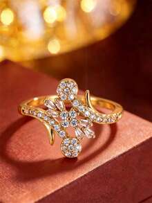 1pc Vintage Elegant Leaf & Snowflake Design Exquisite Ring, Women's Party Date Holiday Gift Delicate Jewelry - Ring - View 4