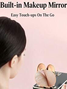 Pink/ Foldable Phone Stand With Makeup Mirror, Portable Universal Phone Holder, Cute Cartoon Design Phone Accessory, Suitable For Daily Makeup And Watching Videos - A - View 6