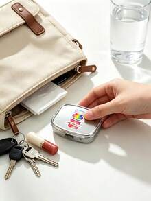 4-Piece Printed Pattern Square Pill Box, Printed Capsule Box With Mirror And Divider Design, Mini Pill Box, Portable Pill Storage Compartment, Mini Metal Storage Box, Portable Jewelry Box, Travel Pill Box, Weekly Pill Organizer, Suitable For Daily Medication, Essential For Doctors And Nurses, Emergency Needs, Travel And Hiking First Aid, Travel Emergency Kit, Suitable For Travel, Business Trip, Vacation, Dorm, Small Gift For Family, Teachers, Doctors, Back To School Gift, Teacher's Day Gift, Nurse Gift - Multicolor - View 2