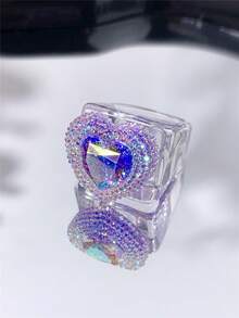 1件/2件裝 彩色愛心水鑽樹脂戒指，誇張大尺寸鮮豔愛心樹脂戒指，時尚個性化春季派對配件，Y2K千禧風飾品，適合日常穿著、約會、度假與派對場合，情人節珠寶 - 彩色 - 查看 9