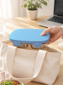 Meoky Stainless Steel 3-Compartment Leak-Proof Metal Lunch Box, Durable And Dishwasher , Suitable For Children And Adults, Ideal For School, Office And Outdoor Dining - Blue - View 3