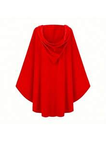 1pc Gothic Style Faux Deer Skin Velvet Hooded Loose Cloak, European And American Fashion Stage Performance Cosplay Steampunk Cape, Suitable For Holiday Parties - Red - View 2