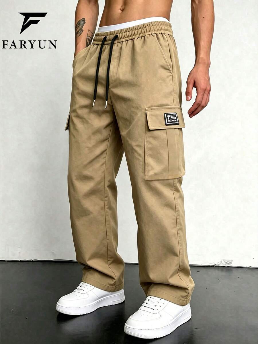 Men's Spring/Summer Lightweight Outdoor Hiking Pants, Multi-Pocket Drawstring Cargo Pants, Non-Stretch Fabric, Recommended To Buy One Size Up, Suitable For Travel, Hiking, Fitness Activities - Khaki - View 1