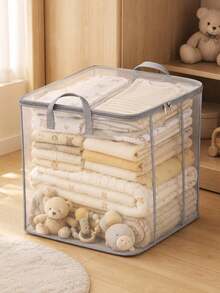 1pc Foldable Storage Box With Handle, Large Capacity Breathable Zippered Storage Bin, Suitable For Bedding, Sheets, Clothes, Blankets And Toys - Multicolor - View 6