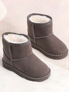 Children's Thick Plush Snow Boots, Soft Sole Anti-Slip, Unisex Baby Autumn/Winter Warm Short Winter Shoes - Grey - View 3