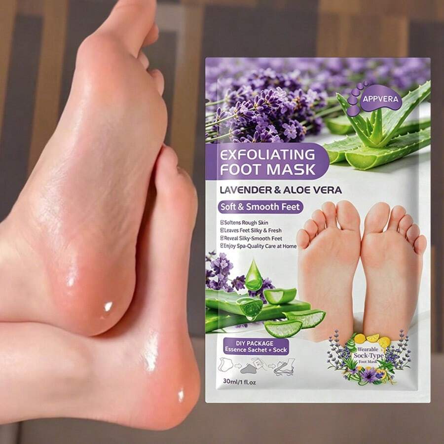 APPVERA Foot Mask Lavender And Aloe Vera Exfoliating Foot Mask For Rough And Dry Feet With Lactic Acid, Urea, And Malic Acid, Moisturizing And Nourishing, Softens Rough Skin, Essence Socks - 1 Pc - View 1