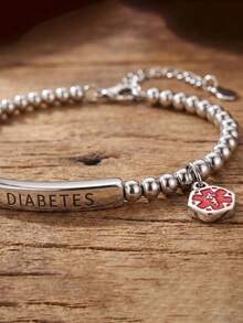 ZIRUISP 1pc Diabetes Blood Thinner ID Bracelet For Women Men, Adjustable Stainless Steel Beaded Chain With Star Of Life Identification Tag, Awareness Jewelry - Silver - View 4