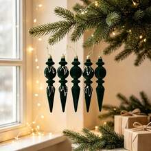 6Pcs Velvet Icicle Ornaments For Christmas Tree Holiday Hanging Decorations - Olive Green - View 1