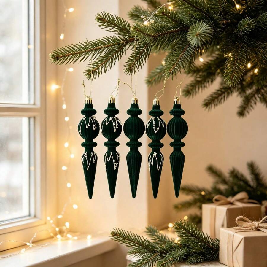 6Pcs Velvet Icicle Ornaments For Christmas Tree Holiday Hanging Decorations - Olive Green - View 1