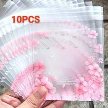 100pcs Self-Adhesive Packaging Bags, Featuring Pink Floral And Cherry Blossom Patterns, Semi-Transparent Design Creates A Romantic Floral Atmosphere, Perfect For Wedding Favors, Birthday And Holiday Party Gift Wrapping - Multicolor - View 6