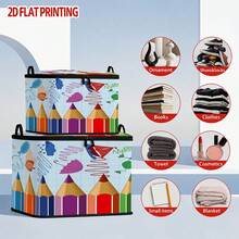1pc Colorful Pencil Pattern Storage Box With Zipper Oxford Fabric Foldable Organizer Bag, Perfect For Travel, Packing, Clothing, Pants And Bedding, Storage, Laundry Room Or Holiday Decor, Keeps Household Items Organized And Easy To Find, Contemporary Style - View 10