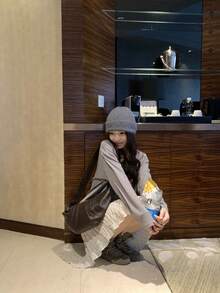 Women's New Autumn Loose Drop Shoulder Casual American Vintage Top - Grey - View 4