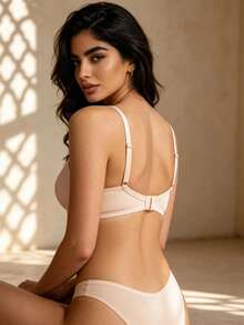 Temptuelle Women's Lace Patchwork Jacquard Wave Pattern Underwire Supportive Push-Up Bra - Apricot - View 2