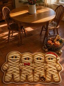 1pc Mummy Gingerbread Man Spooky Cookie Holiday Shaped Area Rug, Creepmas Funny Xmas Baking Irregular Kitchen Floor Mat, Soft Plush Decorative Area Rug, Aesthetic Whimsical Spooky Christmas Room Decor, Housewarming Christmas Gift Home Decor - Multi-color - View 1