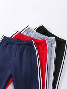 Bhchntiy 4pcs Celana Jogging Kasual Modis Motif Garis-garis Warna Polos untuk Bayi Laki-laki Musim Gugur/Dingin - MultiWarna - View 3