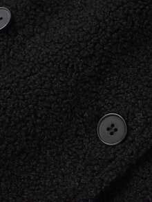 Vintage Elegant Lamb Wool Double-Breasted Mid-Length Trench Coat, Autumn/Winter Fleece Coat - Black - View 4