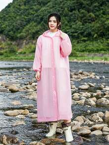 Full Coverage EVA Raincoat, Portable Outdoor Raincoat, Front Button Design, Windproof, With Hood And Drawstring, Reusable, Suitable For Hiking, Cycling, Outdoor Activities And Daily Use, Hiking Rain Gear - Multicolor - View 2