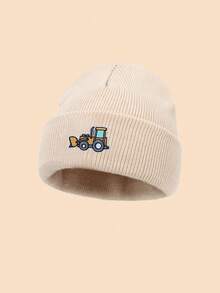 1PC Toddler Bulldozer Construction Vehicle Cartoon Embroidered Knit Hat, Folded Brim Beanie, Multiple Colors Available, Suitable For Boys, Outdoor, Snow Play, Walking, Birthday Gift - Multicolor - View 7