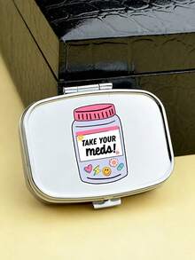 4-Piece Printed Pattern Square Pill Box, Printed Capsule Box With Mirror And Divider Design, Mini Pill Box, Portable Pill Storage Compartment, Mini Metal Storage Box, Portable Jewelry Box, Travel Pill Box, Weekly Pill Organizer, Suitable For Daily Medication, Essential For Doctors And Nurses, Emergency Needs, Travel And Hiking First Aid, Travel Emergency Kit, Suitable For Travel, Business Trip, Vacation, Dorm, Small Gift For Family, Teachers, Doctors, Back To School Gift, Teacher's Day Gift, Nurse Gift - Multicolor - View 12