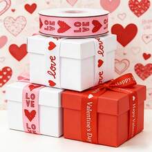 3 Rolls Ribbon Set, Suitable For Mother's Day, Valentine's Day And Other Holiday Wedding Gift Wrapping Ribbons, Hemmed Ribbons, Invitation Card Ribbons, Bouquet Tie Ribbons, Wife Birthday Printed Straps, Bridal Polyester Printed Bows, Printed Heart Ribbons For Gift Wrapping, Wedding Birthday Party Decorations, Handicrafts DIY Supplies - 3pcs - View 5