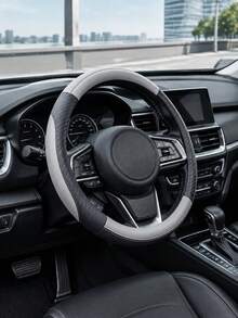 1pc Universal Black & Grey Steering Wheel Cover, Premium Leather Texture Car Interior Accessory, Non-Slip Breathable Grip Protection, Sporty Color Block Design, Comfortable Driving Decor, Suitable For Sedan SUV Truck Daily Commute & Travel - A - View 5