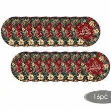 2/4/6/8/16pcs Burgundy Floral Round Placemats, Red Snowflake Pine Branch Christmas Table Mats, Suitable For Christmas Party Kitchen Dining Room Home Decor - Multicolor - View 14