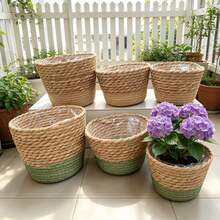 1pc/3pcs Set New Nordic Style Natural Seagrass Woven Flower Pot, Rattan Plant Pot Cover, Home Decor Flower Basket, Multi-Functional Garden Planter Storage Bin (Handmade, Size May Vary) - Multicolor - View 9