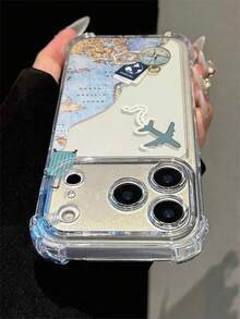 Vintage World Map Travel Sticker Creative Phone Case, Autumn/Winter Personalized Transparent Airbag Anti-Drop Soft TPU Protective Shell, Compatible With Apple 18Pro/18Pro Max/17/17 Pro/17 Pro Max/16/16 Pro/16 Plus/16 Pro Max/15/15 Pro/15 Plus/14/14 Pro/14 Pro Max/13/13 Pro/13 Pro Max/12/12 Pro/12 Pro Max/11/7/8/XR, Full Coverage Dirt-Resistant Phone Case - Clear - View 4