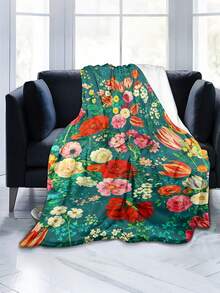 1pc Soft & Comfortable Modern Floral Pattern Flannel Blanket, 2D Printed Blanket For Office Nap, Sofa & Bed Decor, Outdoor Camping Leisure, Perfect Gift For Family And Friends - Multicolor - View 4