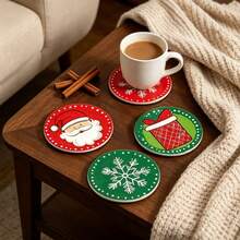 4pcs Christmas Holiday Style Simple Line Drawing Santa Claus Gift Snowflake Element Acrylic Round Coasters - Add Holiday Atmosphere - Practical Holiday Decoration - Suitable For Coffee Cups - Suitable For Office - Dining Table - Holiday Party Gift - Holiday Atmosphere Decoration - Holiday Party Decoration Accessories - Christmas Eve Party Decoration - Multicolor - View 4