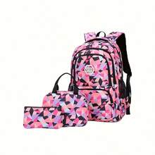 Classic Campus Backpack 3-Piece Mixed Set, Geometric Plaid Pattern, Large Capacity, Suitable For School And Travel - Sets - View 13
