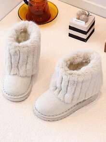Baby Thick Fur Lined Snow Boots, Non-Slip Soft Sole Children's Winter Boots - Beige - View 4