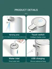Automatic Soap Dispenser, No Pressing Required, Sensor Activated, Convenient And Fast, Black And White Options, 380ml Large Capacity, USB Rechargeable, Premium Design, Kitchen And Bathroom Cleaning Tool, Perfect Halloween Gift! - View 9
