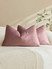1pc/2pcs Lotus Root Pink Velvet Solid Color Decorative Pillow Covers(Pillow Insert Not Included), Square Cushion Covers, Holiday Home Decor Pillows, Soft & Cozy Fabric, Modern Decor For Sofa, Home Bedroom, Dorm Use - Dusty Pink - View 5