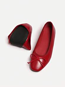2026春夏新款女鞋，蝴蝶结装饰芭蕾平底鞋，母亲节礼物 - 紅色 - 查看 6
