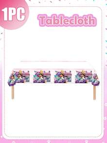 MASSDI Gabby Pastel Pink Disposable Party Tablecloth, Cartoon Character & Dollhouse Pattern Rectangular Table Cover, Waterproof Spill‑Proof Table Decor For Backyard Birthday Gathering, Festival Party Supplies - Multicolor - View 4