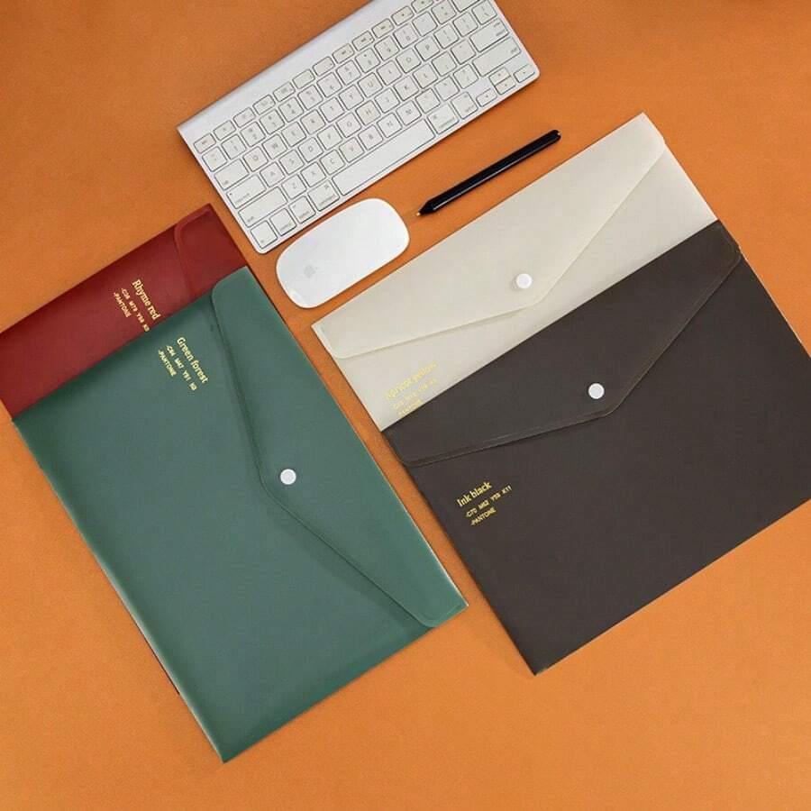 Business Snap Button A4 Vintage Document Storage Bag, Thickened Waterproof PP Envelope Bag, Office File Folder - Multicolor - View 1