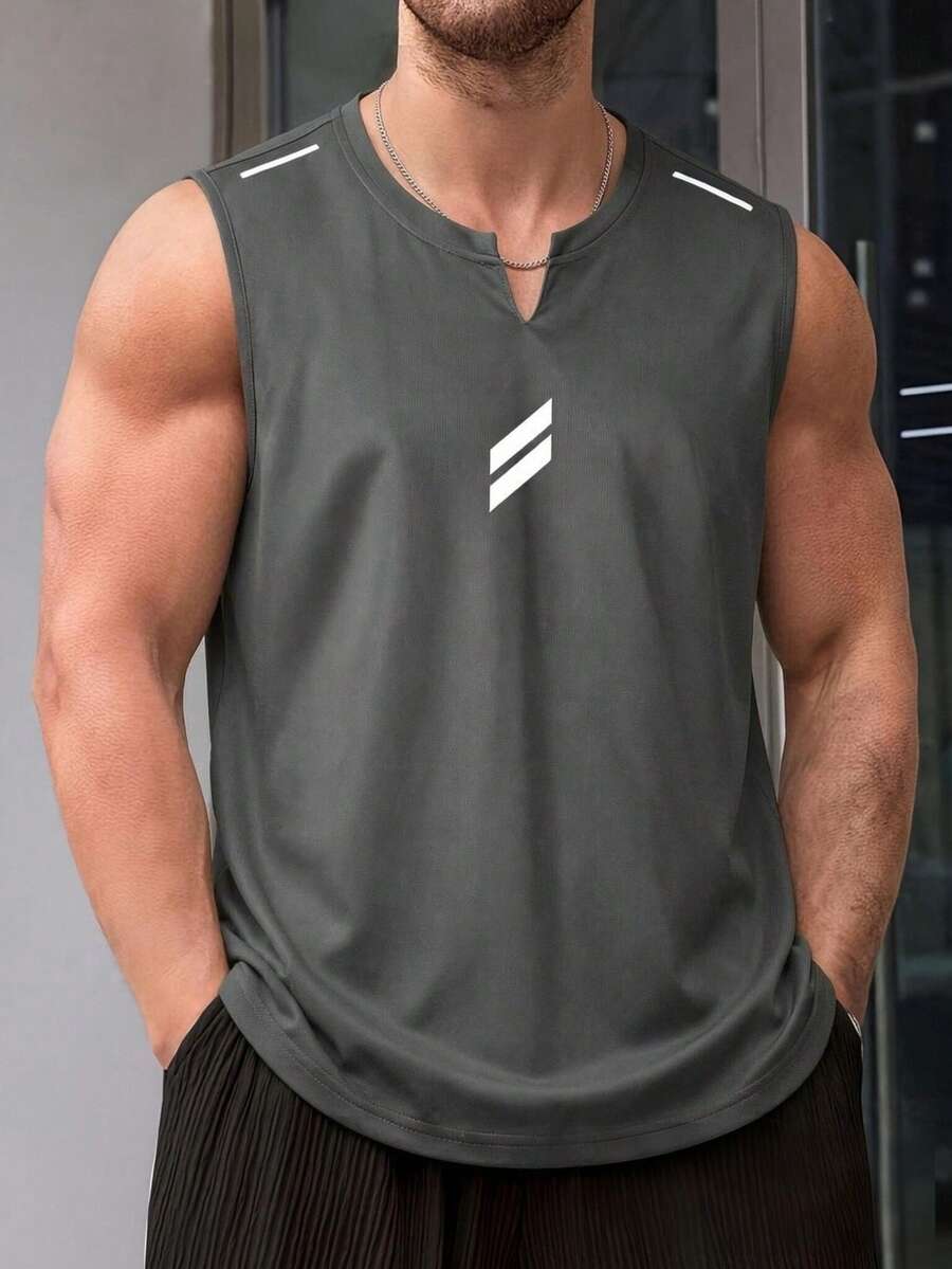 男士運動背心 快乾透氣健身跑步時尚休閒輕量吸濕排汗夏季T恤 - 灰色 - 查看 1