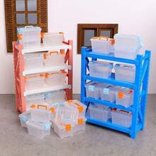1 Set Lemari Penyimpanan Mini, Rak Organizer, Rak Gudang Berlapis-lapis, Rak Pajangan Supermarket, Rak Penyimpanan yang Dapat Diatur untuk Makanan Miniatur dan Model Mainan, dengan Pegangan - Pengatur Plastik Kokoh, untuk Dekorasi Rumah, Peralatan Fotografi dan Perlengkapan Belanja - Putih, dengan Tutup Biru dan Oranye, Lemari Penyimpanan Perlengkapan Belanja | Cocok untuk Adegan Menyenangkan - MultiWarna - View 1