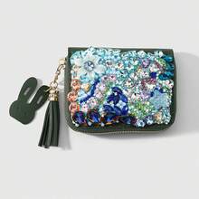 1pc Exquisite Fresh Personalized Multi-Color Asymmetrical Rhinestone Water Drop Heart Flower Star Rabbit Leather DIY Card Holder Wallet, Suitable For Girls And Best Friends Daily Wear, Holiday Gift - Multicolor - View 11
