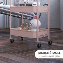 Carrito de servicio de acero con espacio de almacenamiento, con ruedas, 3 estantes perforados, 45 x 30,6 x 79 cm, rosa. - Multicolor - Ver 7
