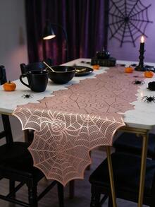1pc Halloween Gold Hollow Spider Web PVC Table Runner, Washable Party Table Decor, Holiday Party Restaurant Dining Table Ornament, Reusable Soft Easy Storage Table Mat, Suitable For Restaurant, Homestay, Holiday, Party, Gathering, Dinner - Multicolor - View 6