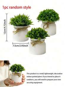 1/3Pcs Artificial Mini Potted Plants, Faux Small Greenery Bonsai, Fake Grass Shrub With White Plastic Pot, Realistic Desk Topiary Tiny Potted, Faux Green Bushes,Artificial Potted Plant For Shelf Window Sill Table Farmhouse Decor - Multicolor - View 9
