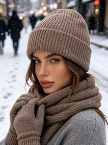 1pc Women's Ribbed Knit Beanie, Solid Color Casual Warm Brimless Hat, Suitable For Daily Streetwear And Outdoor Warmth - Ribbed Solid Color - View 7