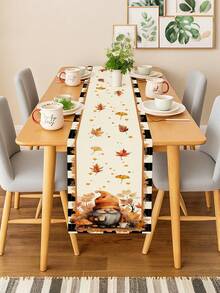 1 Pc Fall Gnome Autumn Leaves Table Runner Thanksgiving Table Runner Washable Suitable For Outdoor Indoor Party Kitchen Home Dining Table Center Can Be Used For Living Room Rectangular Dining Table Restaurant Decoration - Black and White - View 4
